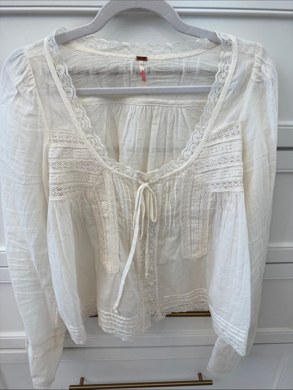 Free People Ivory Lace-Trim Peasant Top